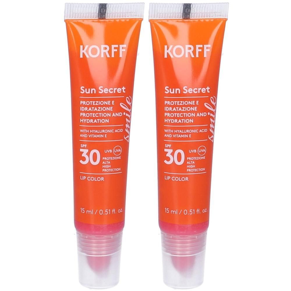 Due KORFF Sun Secret Rossetto Colore SPF30 Tonalità 02 Lampone Rosa. 15 ml per tubetto.