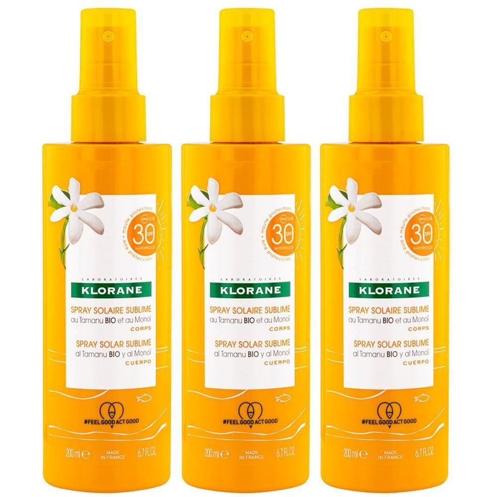 Klorane Spray Solare Sublime con Tamanu BIO e Monoi SPF 30 - Alta protezione solare
