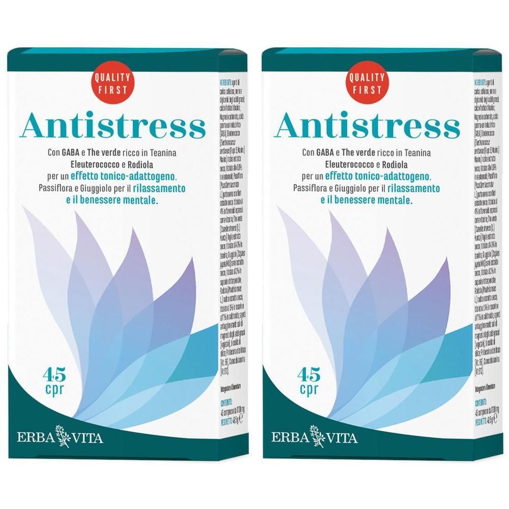 Due confezioni di compresse Antistress da 45 cps, marca Erba Vita.