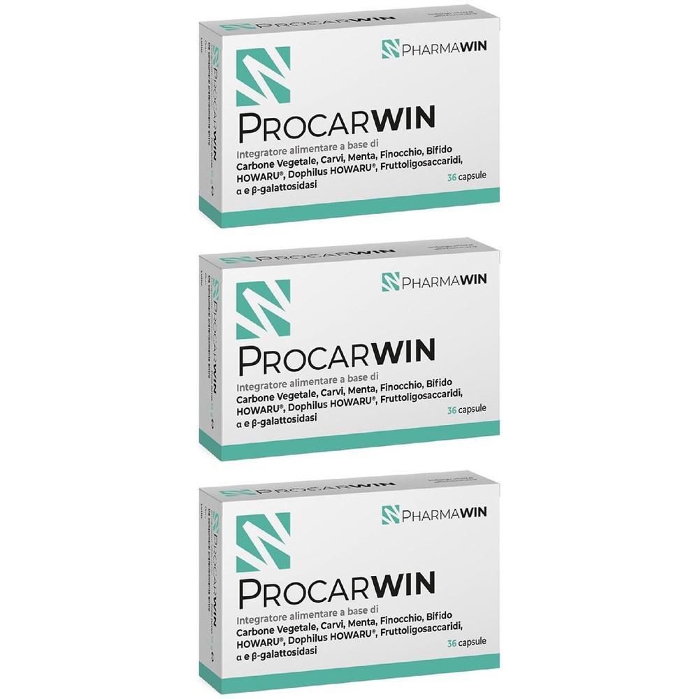Tre confezioni di Procarwin, integratore alimentare, 30 capsule per confezione.