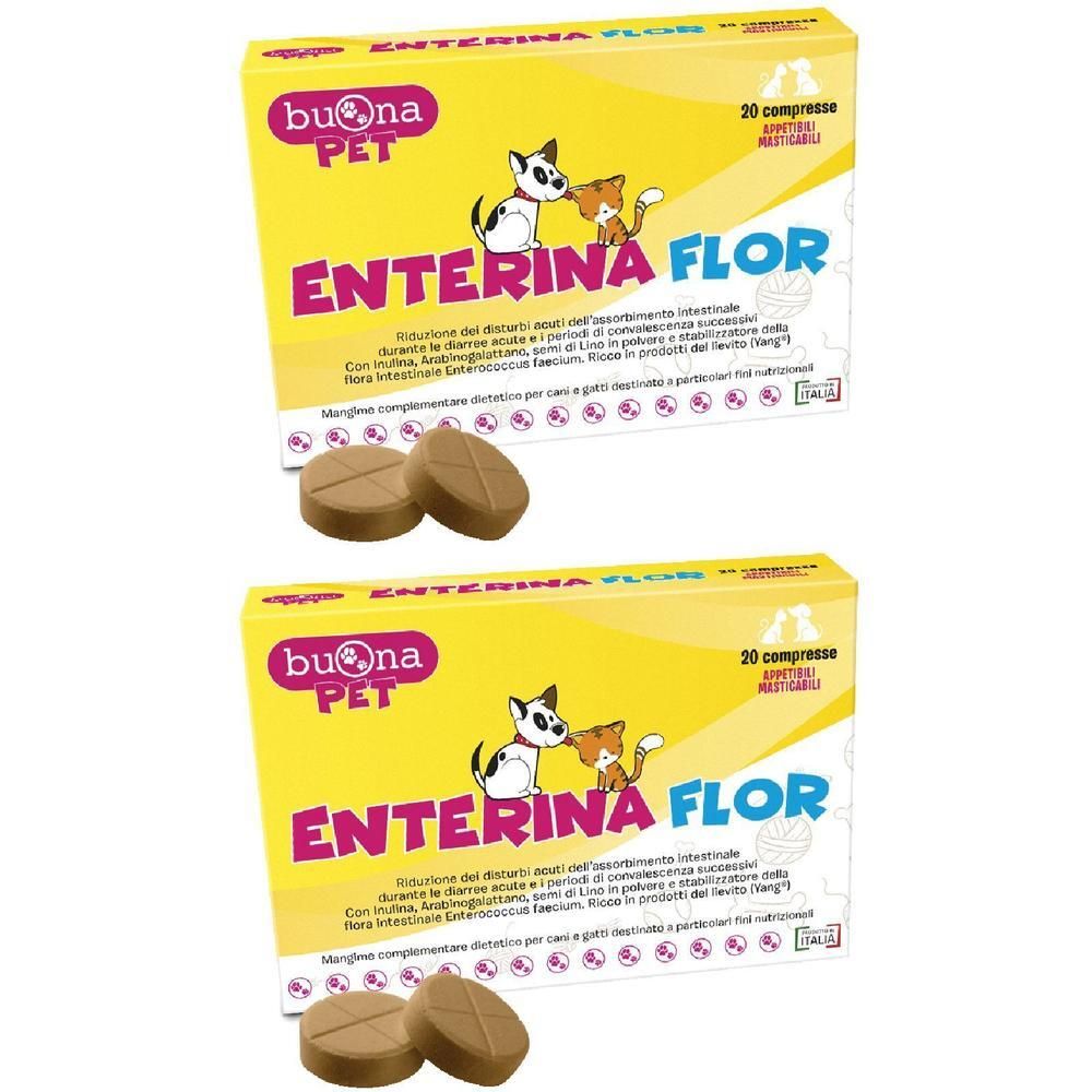Due confezioni di compresse "Buona Pet Enterina Flor" per cani e gatti.