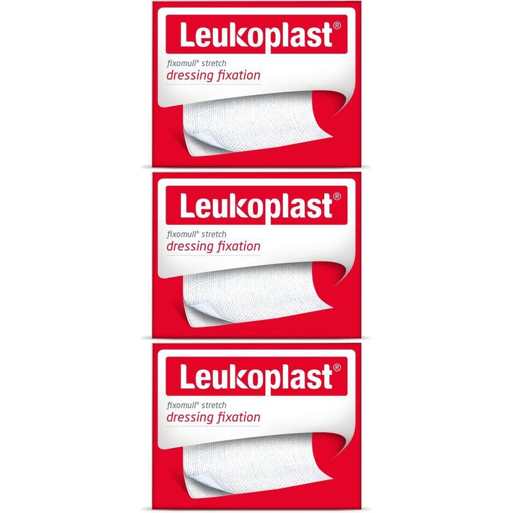 Tre confezioni di Leukoplast Fixomull Stretch per fissaggio medicazioni.