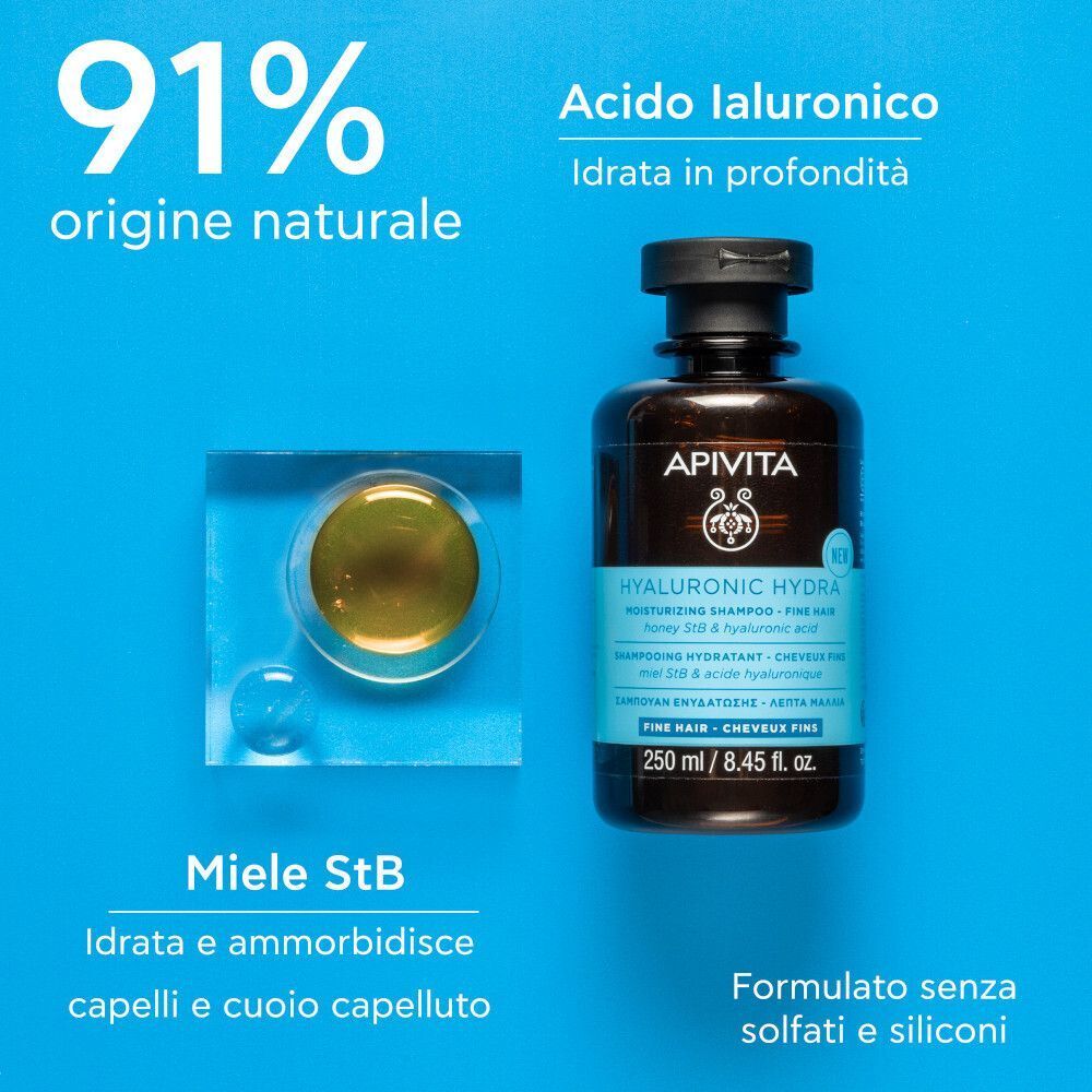 Apivita Hyaluronic Hydra Shampoo Idratante con Acido Ialuronico per capelli fini e secchi