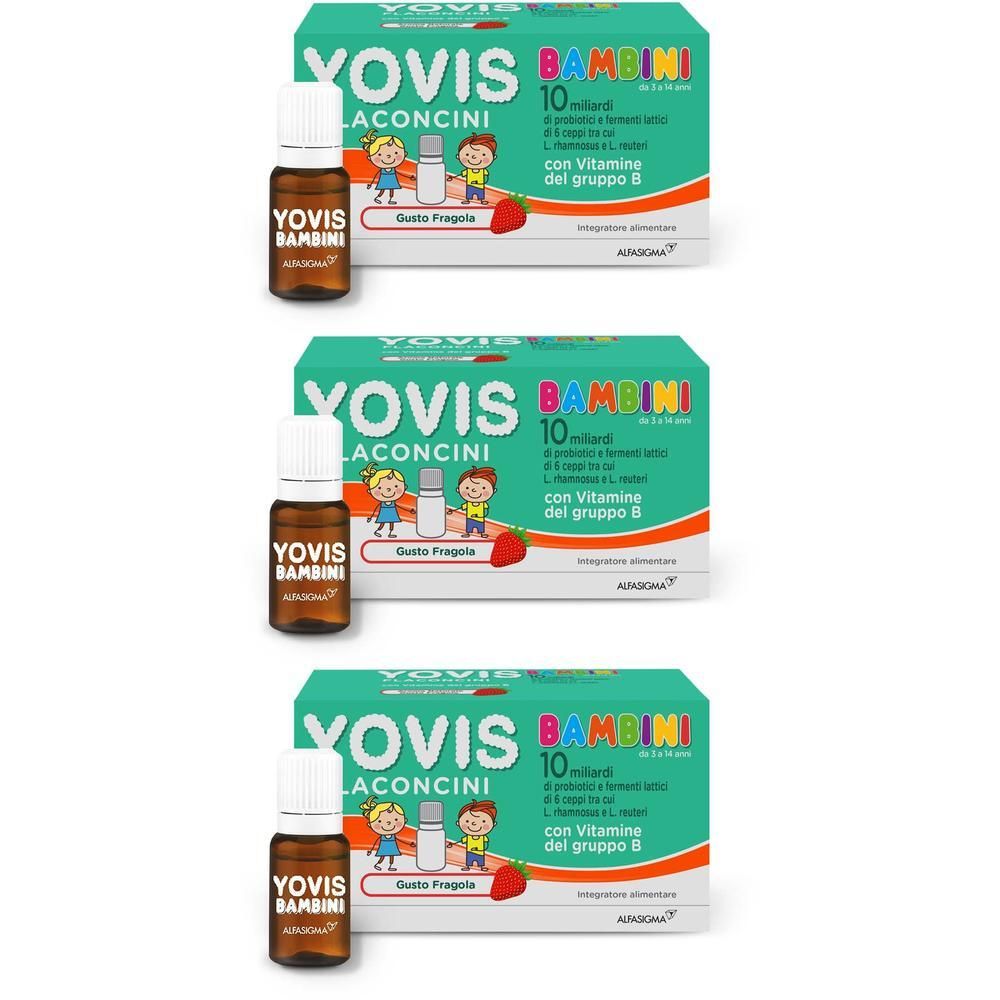 Tre confezioni di Yovis Bambini Flaconcini con probiotici e fermenti lattici e Vitamina B.