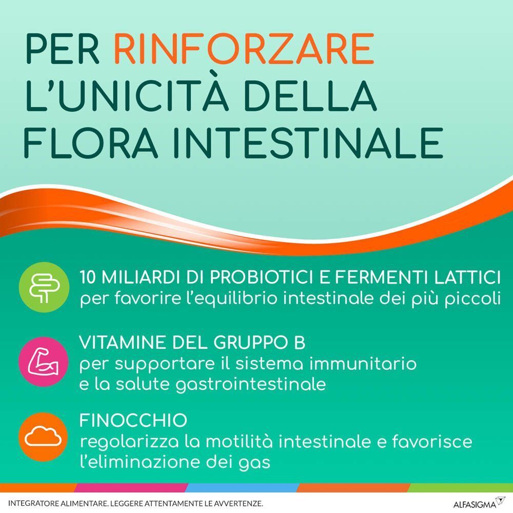 Yovis Bambini Flaconcini: 10 miliardi di probiotici, prebiotici e Vitamine B per l'equilibrio intestinale.