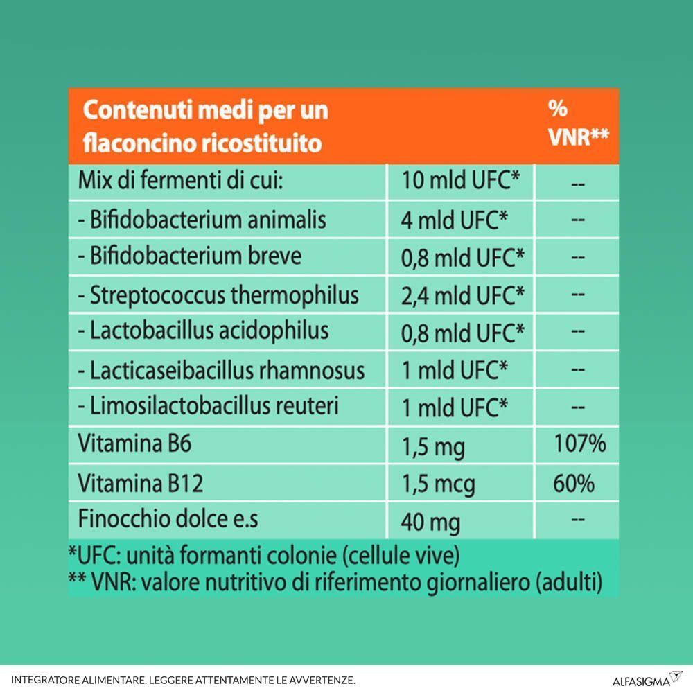 Yovis Bambini Flaconcini: contenuti medi per flaconcino, incluse Vitamine B e finocchio.