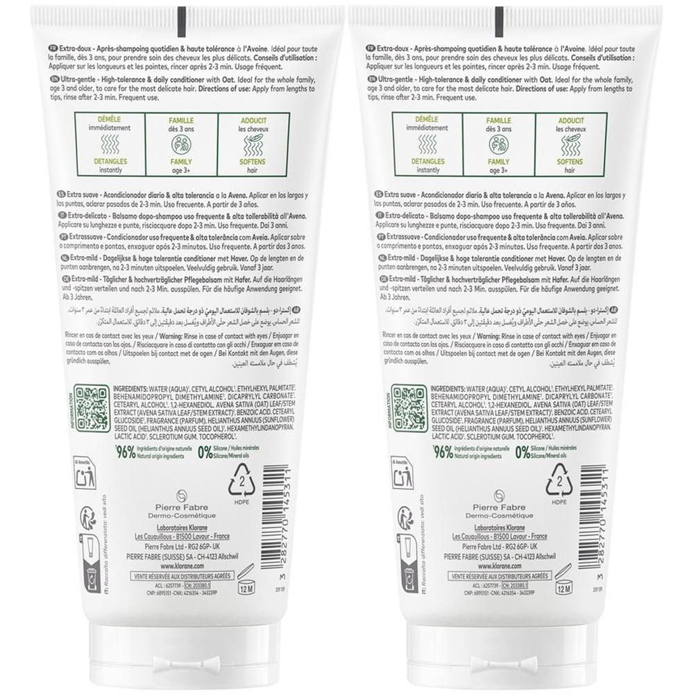 Klorane Balsamo quotidiano ad alta tollerabilità ultra-delicato 200ml - Protegge i capelli