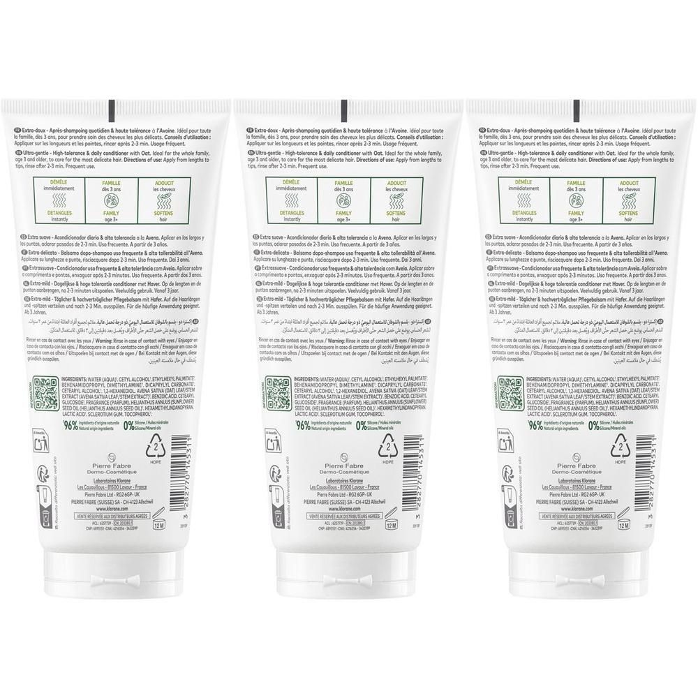 Klorane Balsamo quotidiano ad alta tollerabilità ultra-delicato 200ml - Protegge i capelli