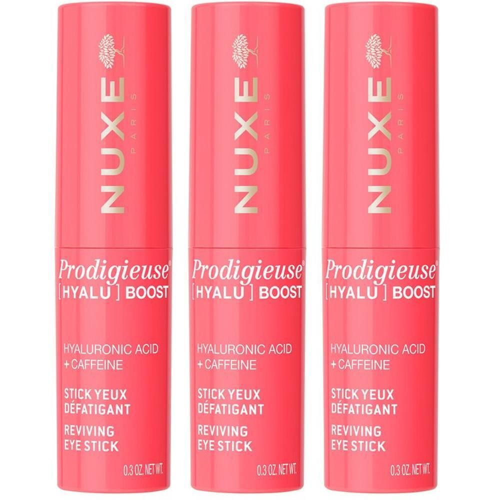 Tre stick contorno occhi Nuxe Prodigieuse [Hyalu] Boost rosa.