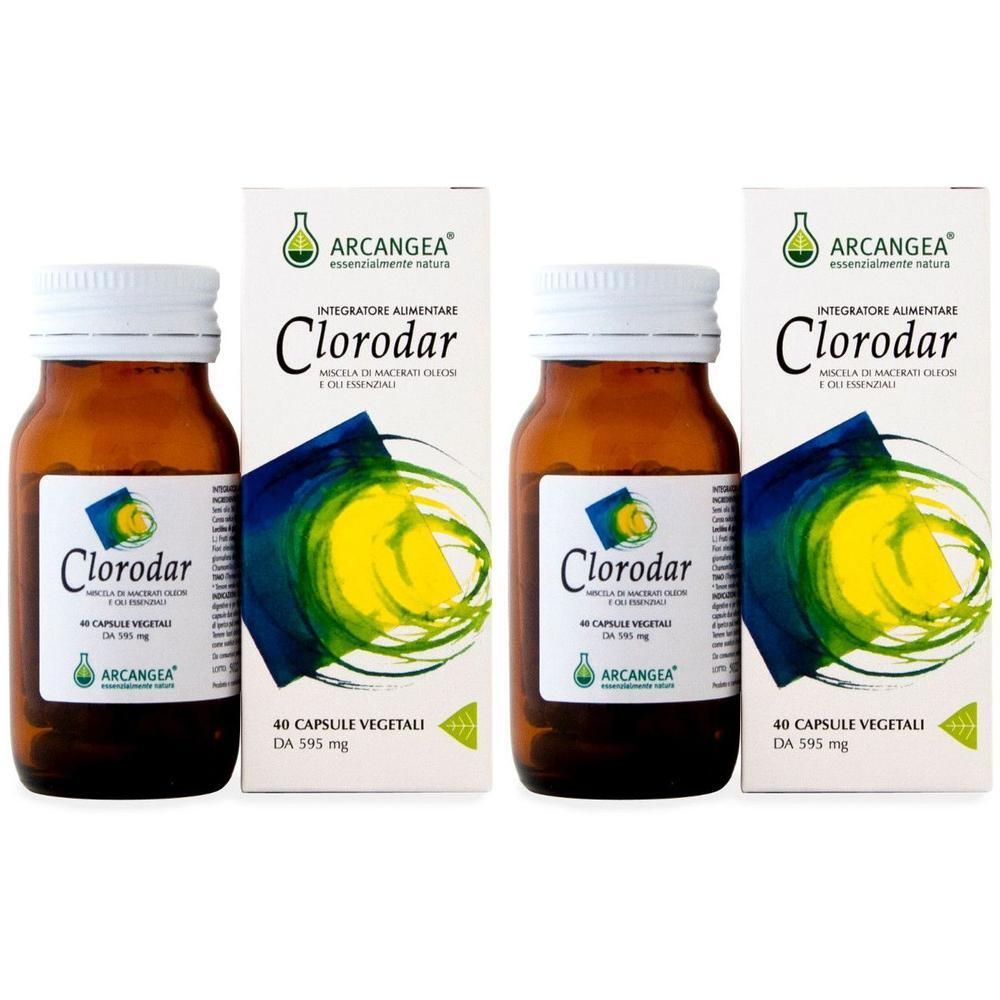 Due flaconi e due scatole di Clorodar 40 capsule vegetali.
