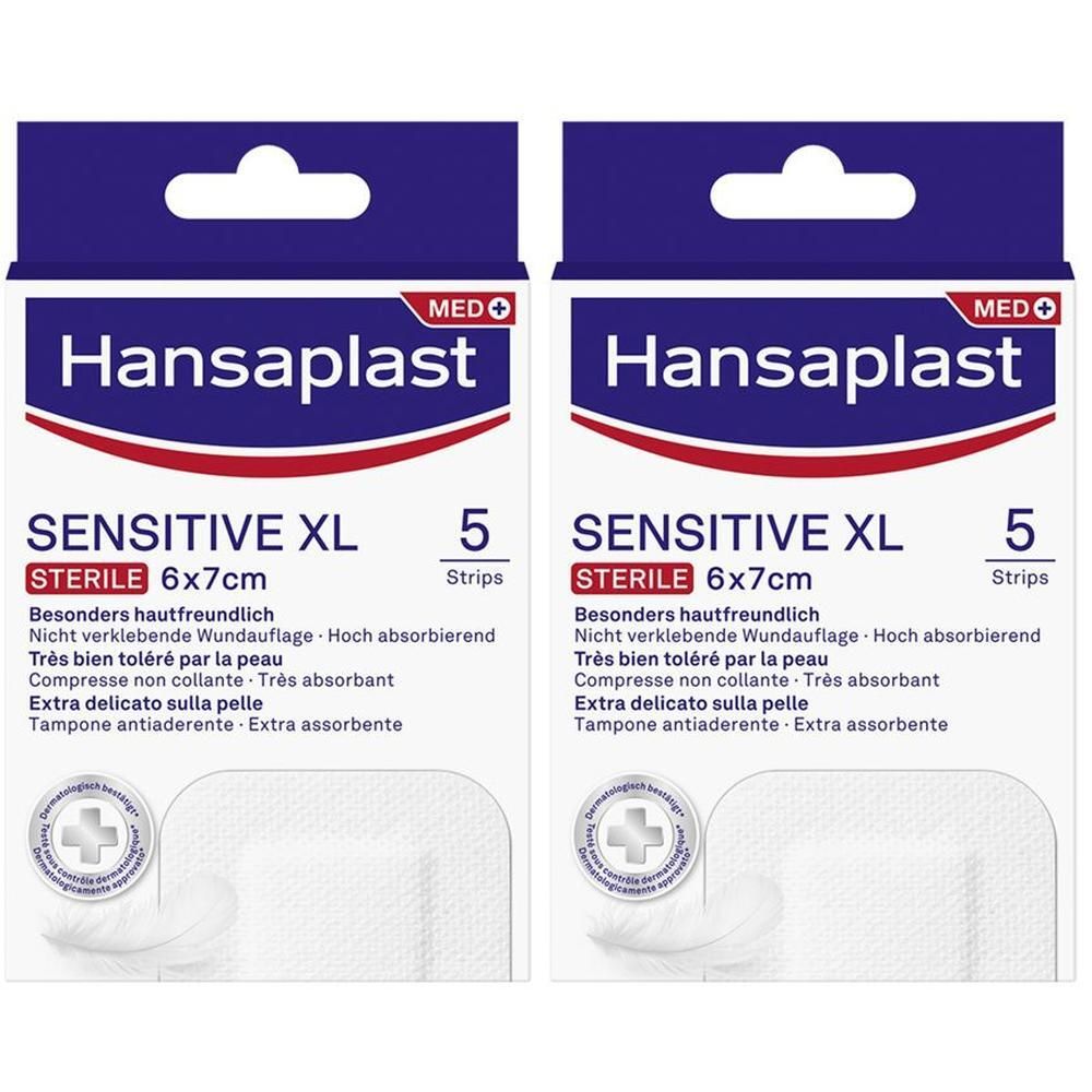 Hansaplast Cerotti Sensitive XL, Cerotti medicazione per ferite medio-grandi, 5 pezzi da 6 x 7 cm