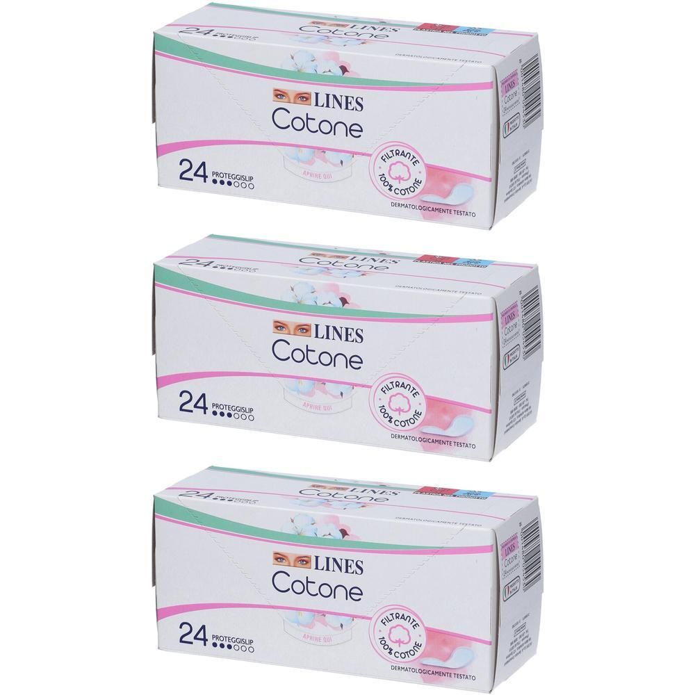 Tre confezioni di Lines Cotone proteggislip, 24 pezzi per confezione.