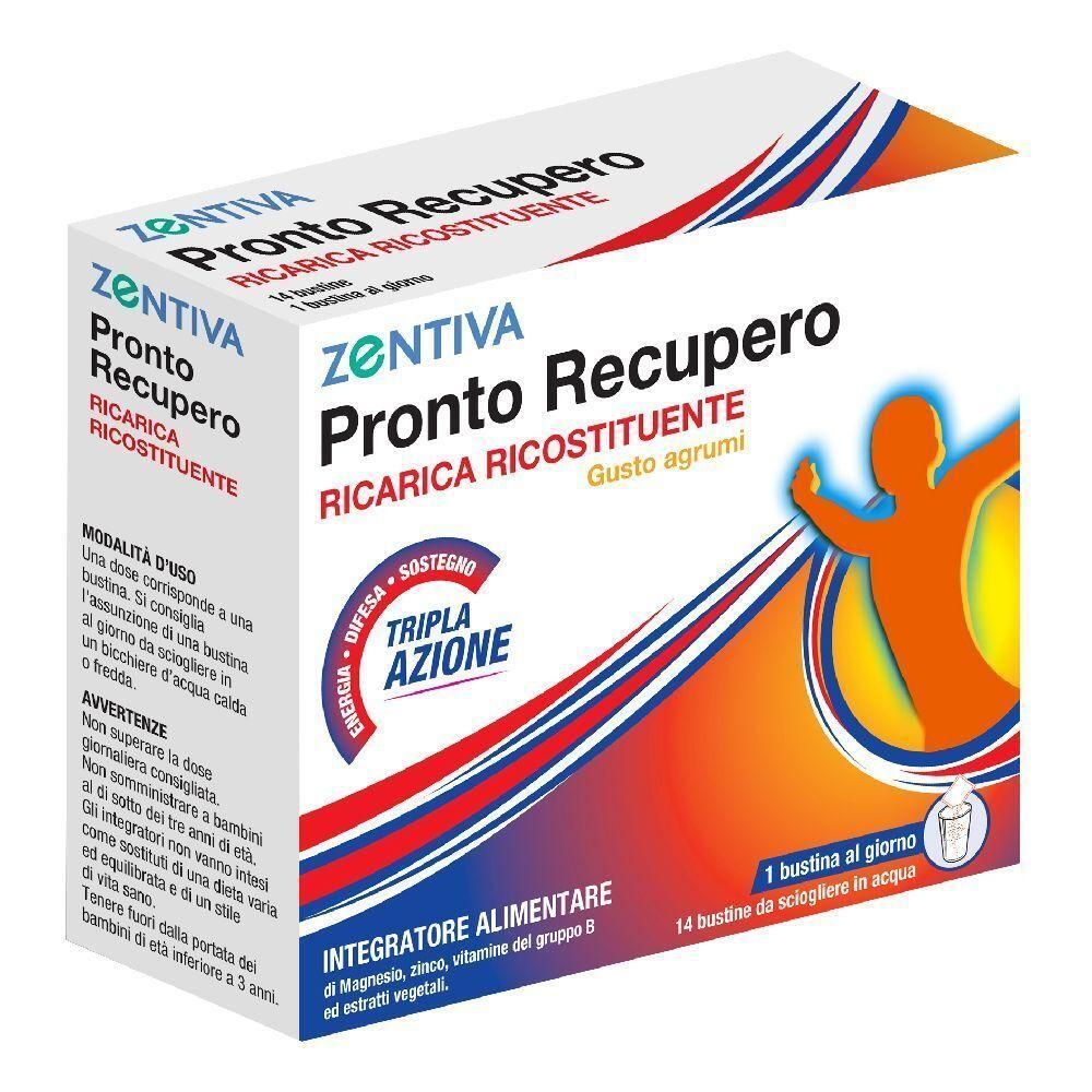 Confezione Zentiva Pronto Recupero da 14 bustine, gusto agrumi. Integratore alimentare.