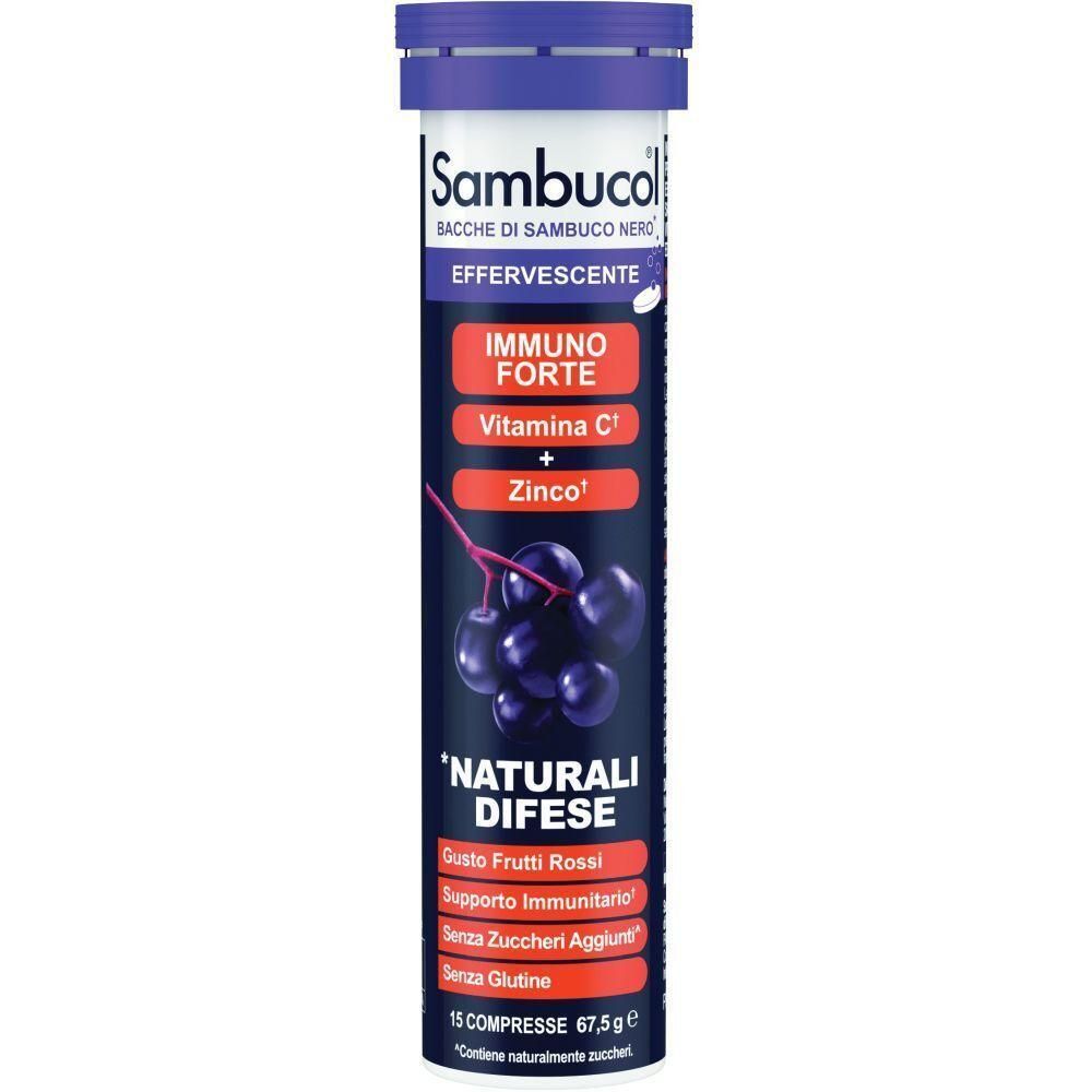 Sambucol Effervescente tubo da 15 compresse, gusto frutti rossi, con Vitamina C e Zinco.