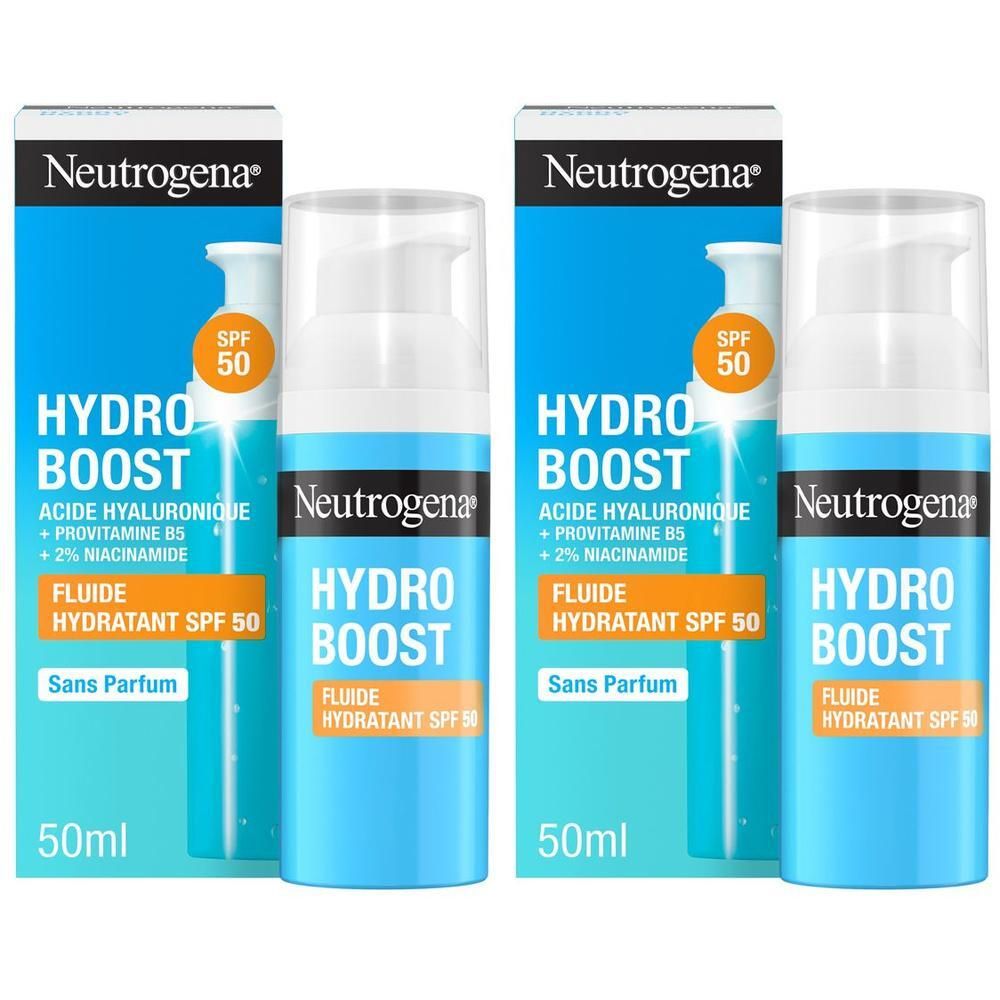 Due flaconi di Neutrogena Hydro Boost Fluido Idratante SPF 50.