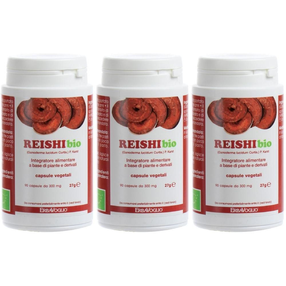 Tre contenitori di capsule Reishi Bio, 90 capsule per contenitore, 27g.