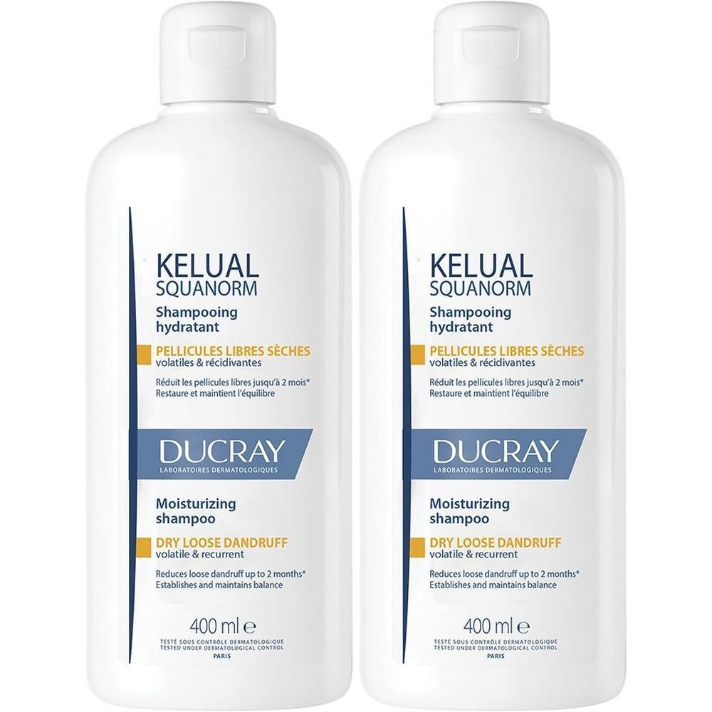 Ducray Kelual Squanorm Shampoo Antiforfora Trattante Idratante Forfora Secca 400ml, Elimina 100% della forfora, Azione anti-ricomparsa, Cuoio capelluto secco