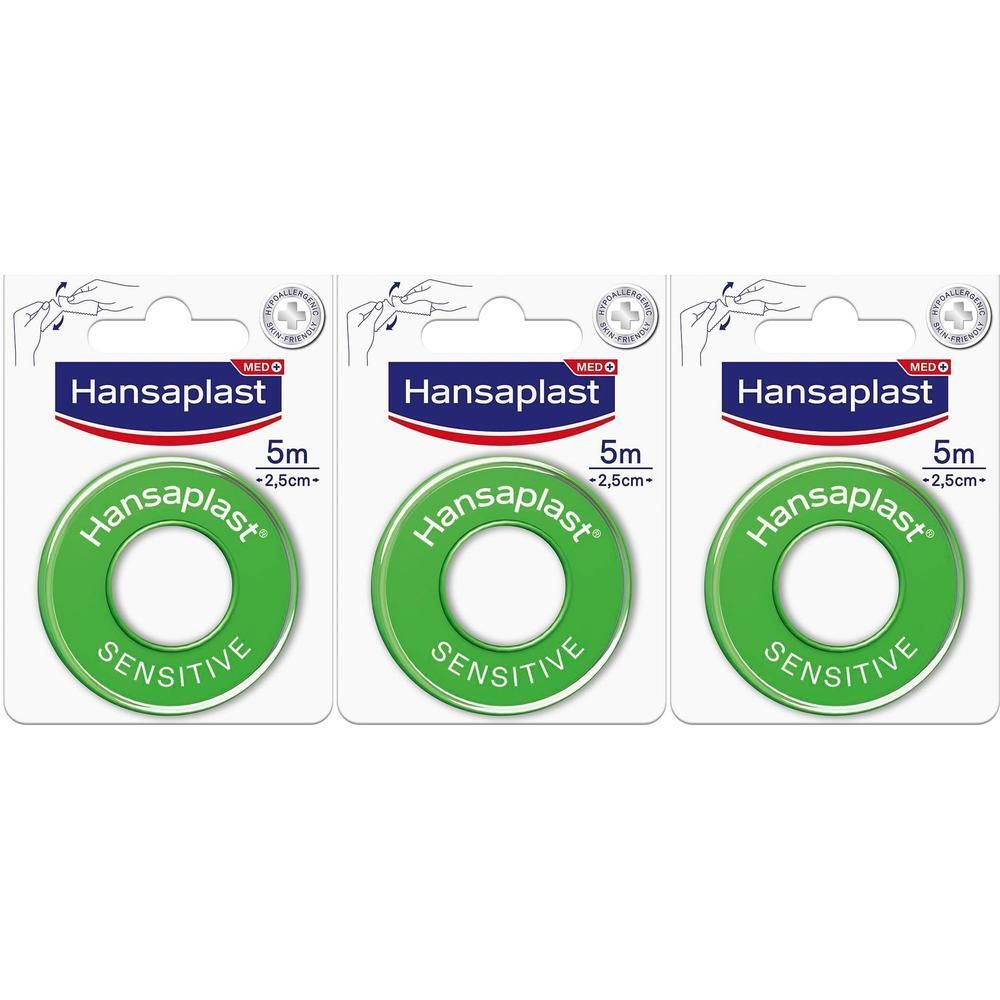 Hansaplast Sensitive Cerotto Rocchetto, Cerotto rotolo per il fissaggio di bende, 5 m x 2.5 cm