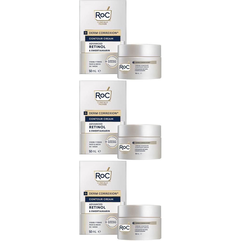 Tre confezioni di crema viso Roc Derm Correxion con retinolo e squalane.