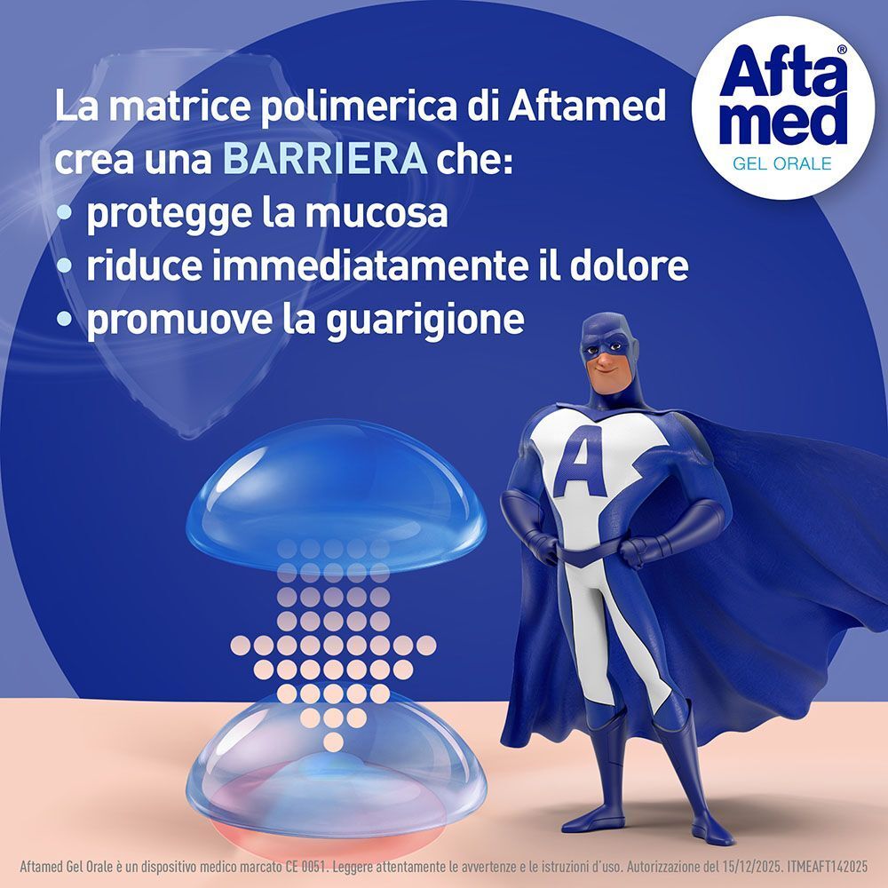 Afta Med Gel Orale: La matrice polimerica crea una barriera protettiva e curativa.