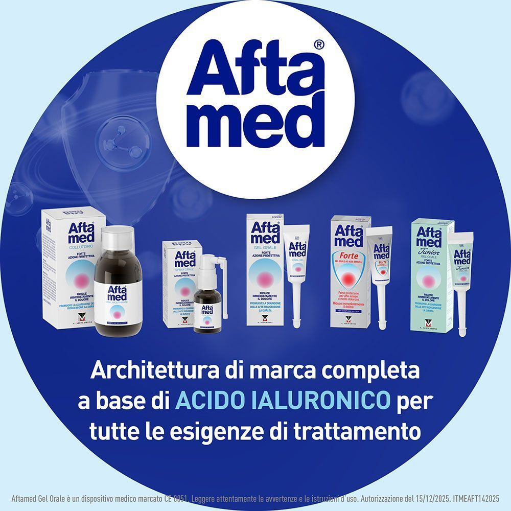 Afta Med: linea completa di prodotti con acido ialuronico per le afte.
