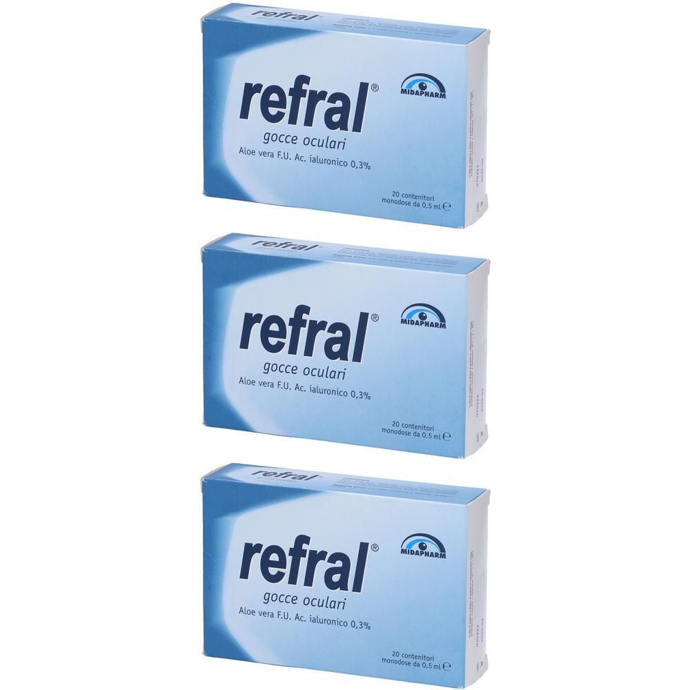 Tre confezioni di Refral Monodose Gocce Oculari con Aloe Vera e Acido Ialuronico.
