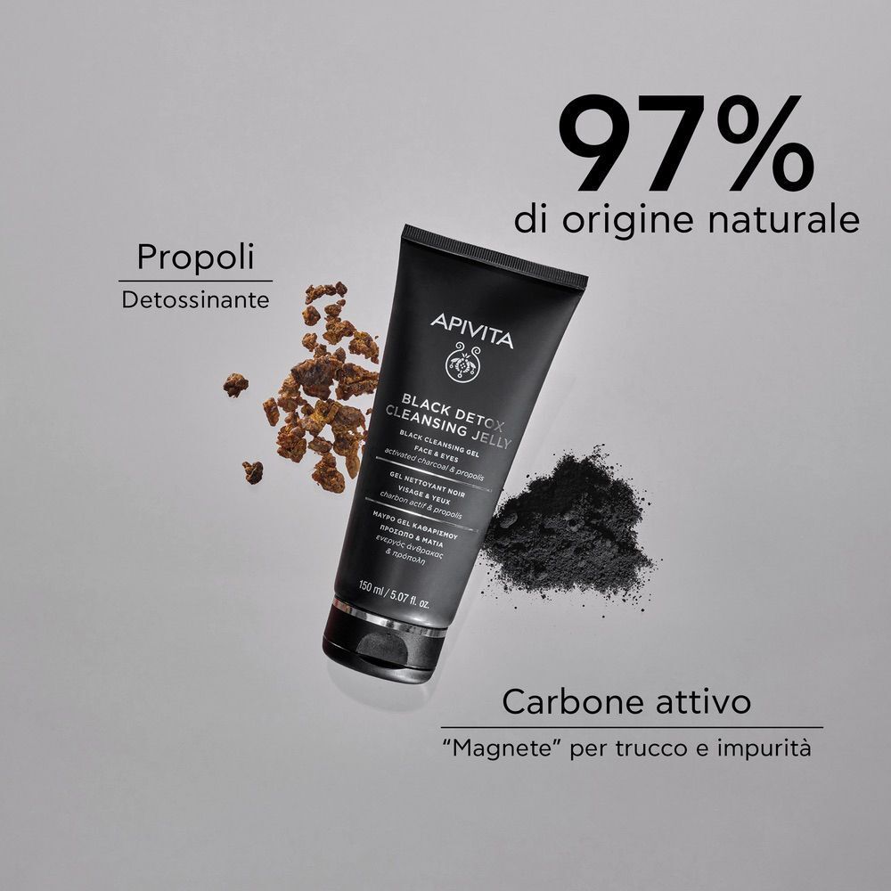 Apivita Black Detox Gel Detergente Nero viso, occhi e labbra struccante rimuove il trucco