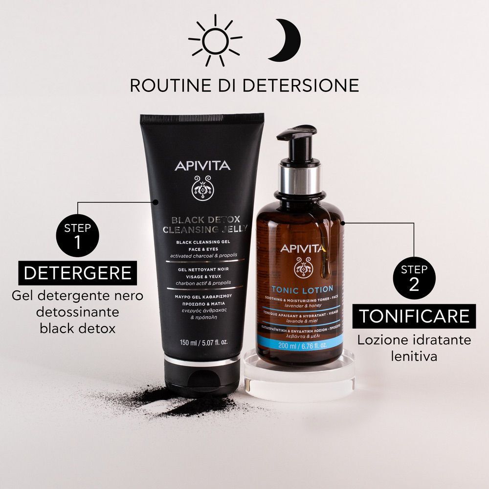 Apivita Black Detox Gel Detergente Nero viso, occhi e labbra struccante rimuove il trucco