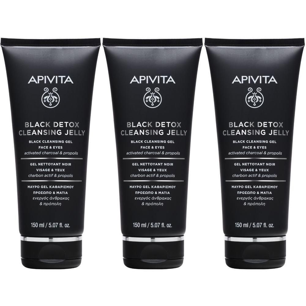 Apivita Black Detox Gel Detergente Nero viso, occhi e labbra struccante rimuove il trucco