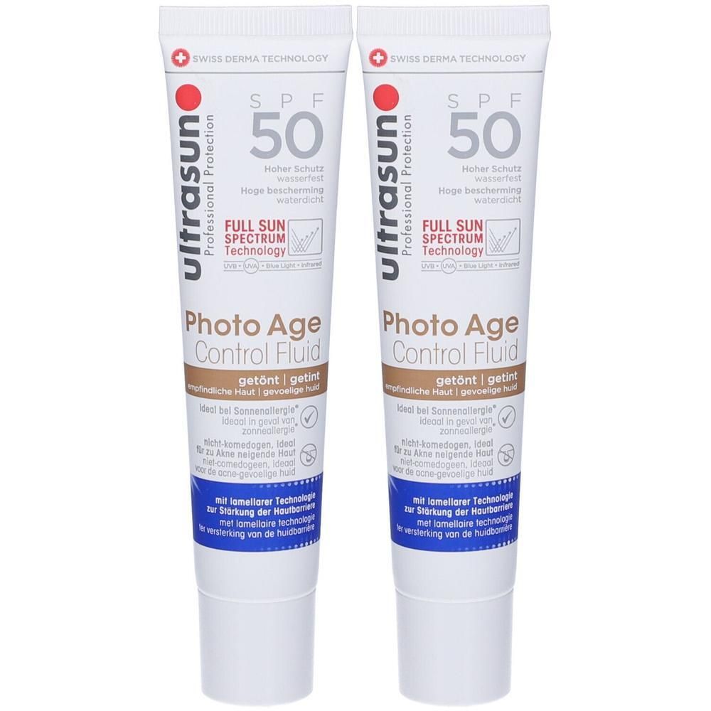 Due tubetti di fluido Photo Age Control SPF 50 colorato Ultrasun.