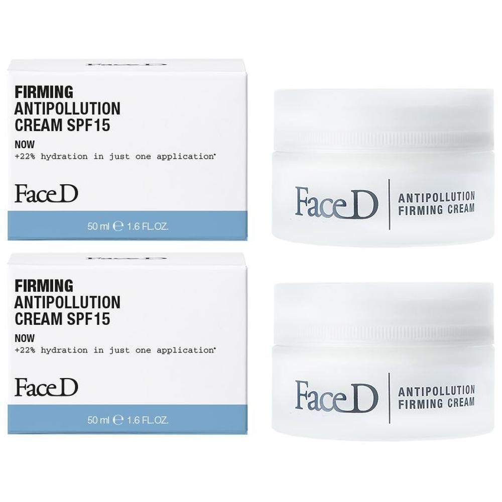 Due vasetti Face D Crema Rassodante Antinquinamento SPF15 e due scatole.