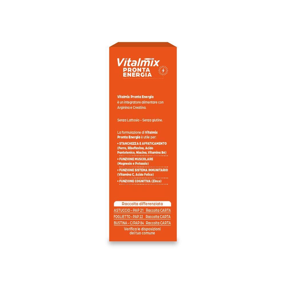 Confezione Vitalmix Pronta Energia. Retro con informazioni sul prodotto e ingredienti.
