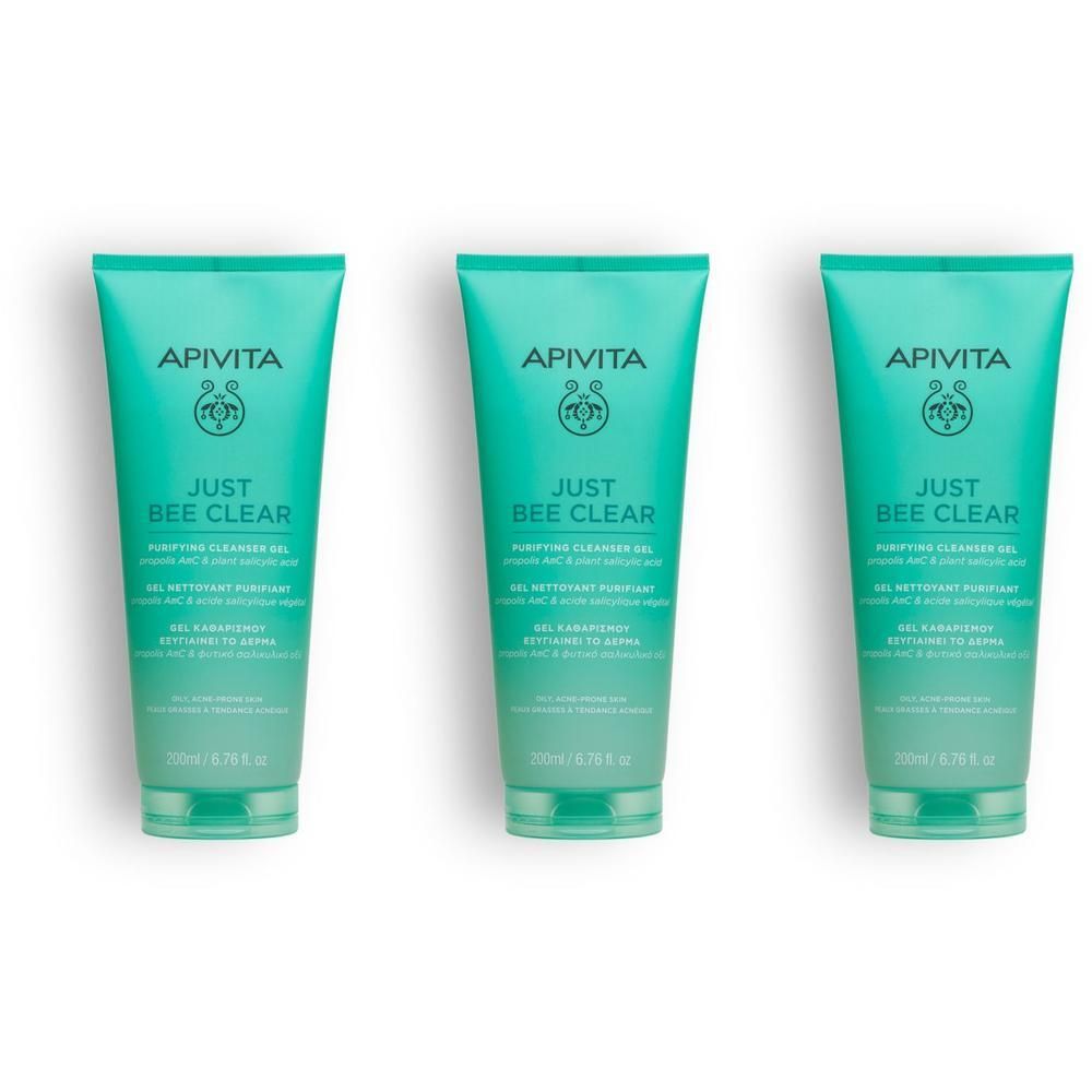 Apivita Just Bee Clear Gel Detergente Viso Purificante per pelle grassa, acne, imperfezioni