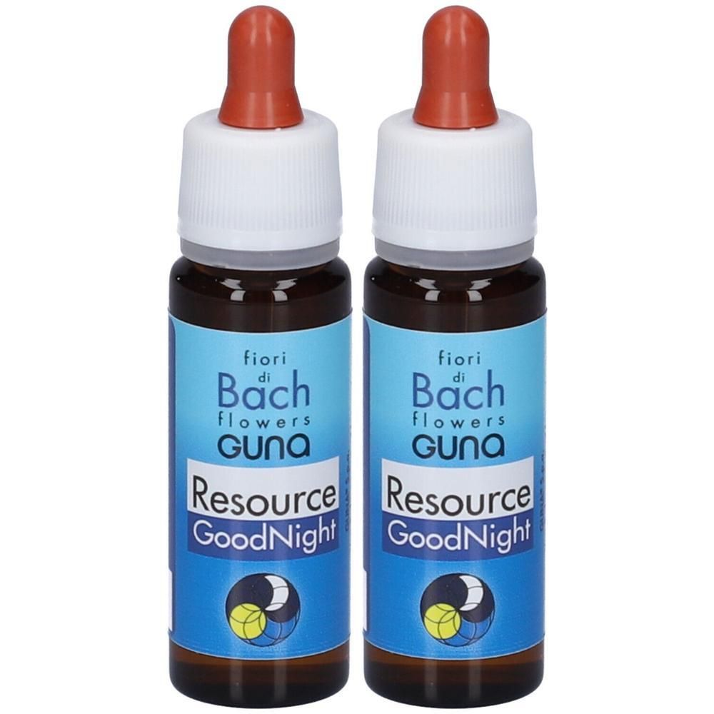 Due flaconcini Guna Fiori di Bach Resource GoodNight con contagocce.