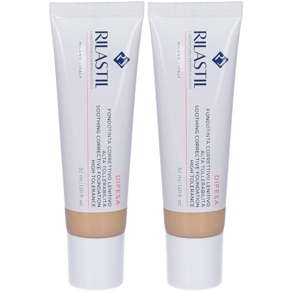 Due fondotinta correttivi Rilastil Difesa, tonalità 03, da 30 ml.