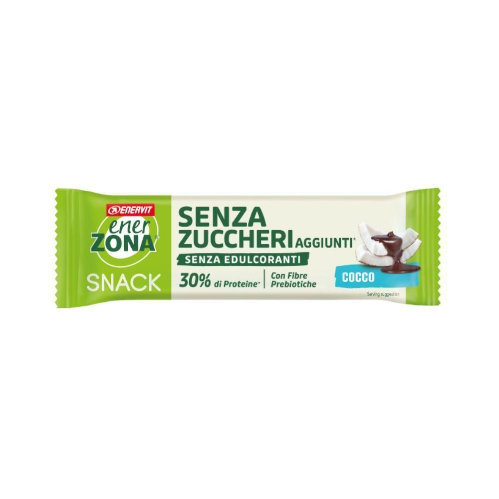 EnerZona Barretta Snack Cocco, senza zuccheri aggiunti, 30% proteine, con fibre e prebiotici.