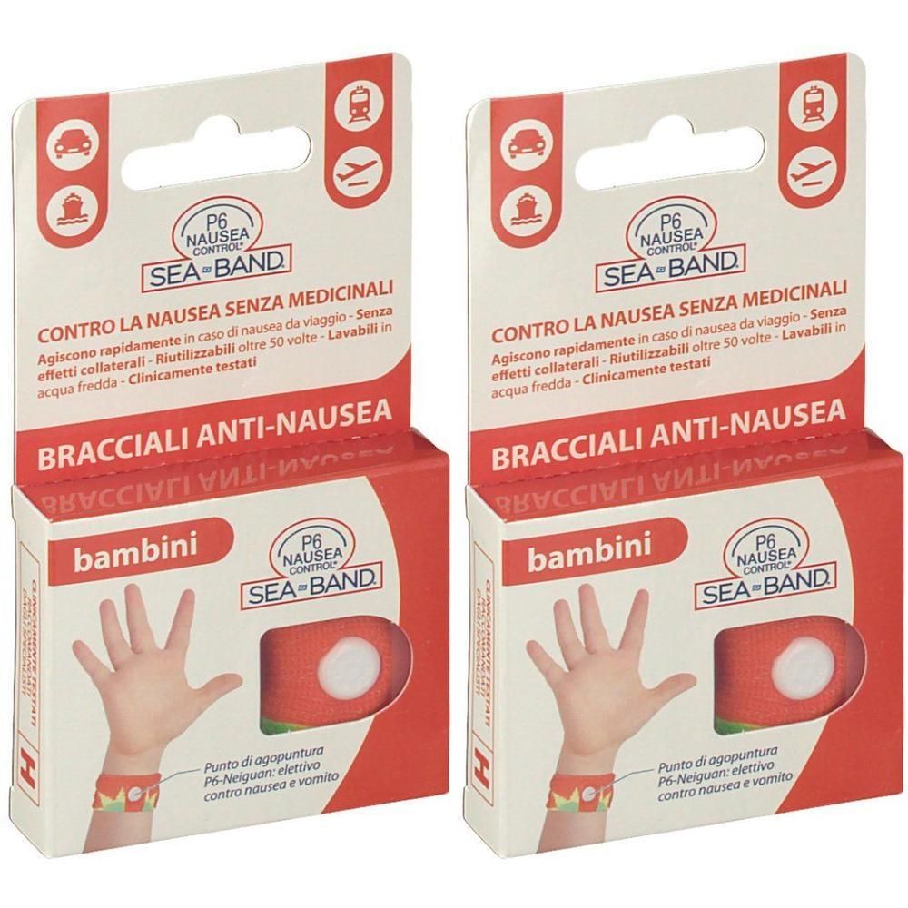 Tre confezioni di braccialetti anti-nausea Sea-Band per bambini.
