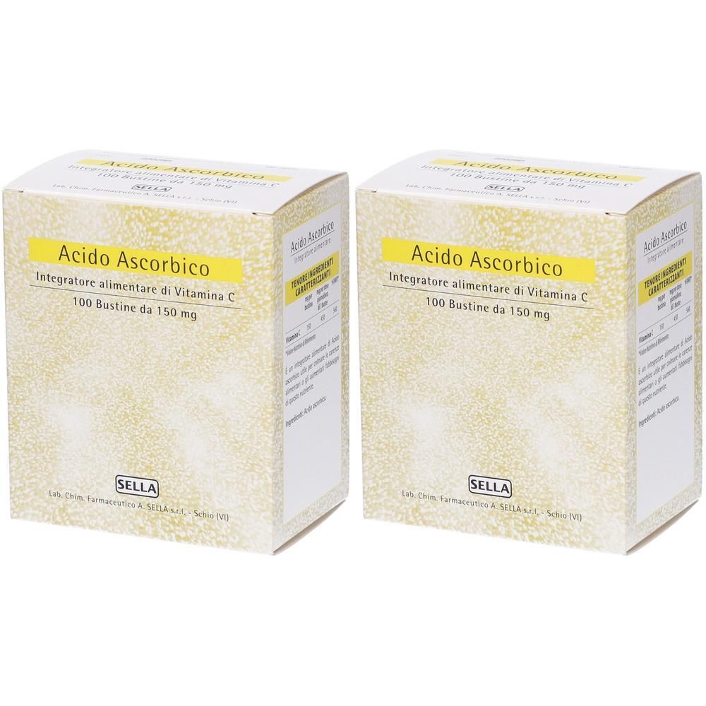Due confezioni di SELLA Acido Ascorbico, Vitamina C, 100 bustine da 150 mg.