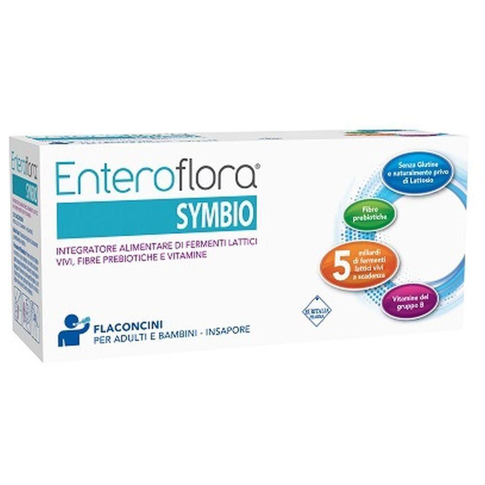 Confezione Enteroflora Symbio con fibre prebiotiche e vitamine.