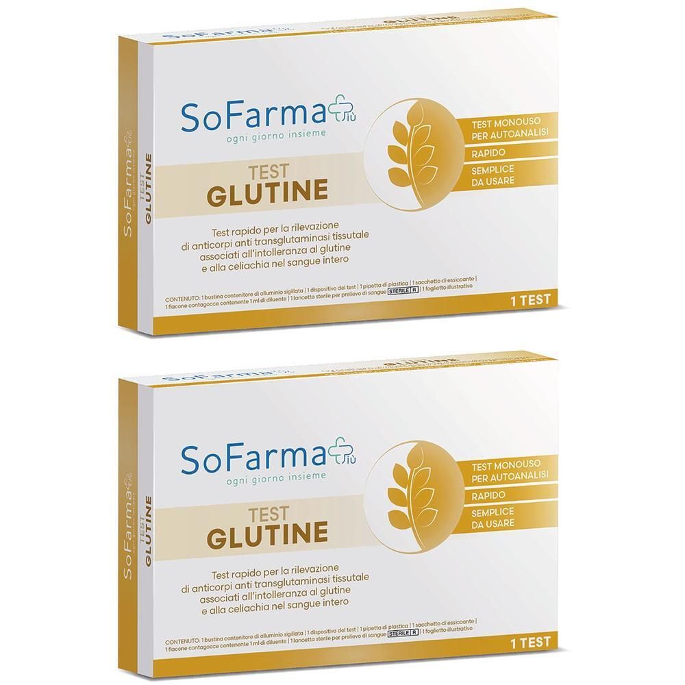 Due confezioni di Test Autodiagnostico Glutine SoFarma. Contiene 1 test per confezione.