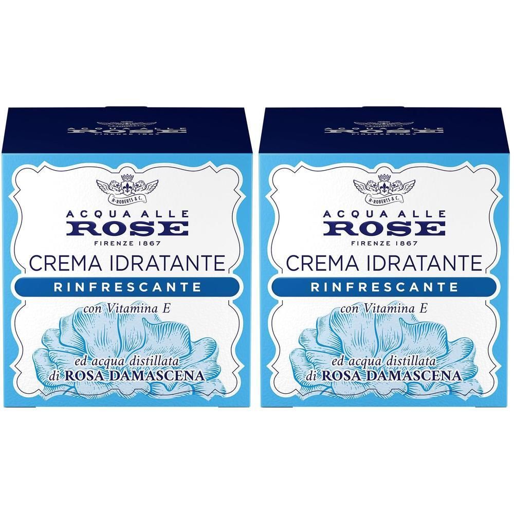 Due confezioni di crema viso idratante Acqua alle Rose con Vitamina E e acqua di rosa damascena.