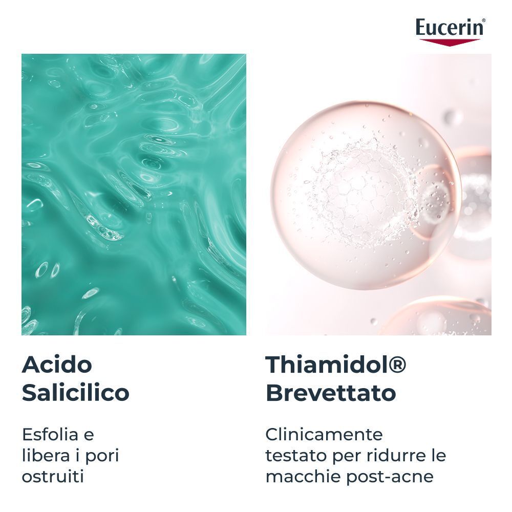 Eucerin Dermopure: acido salicilico per esfoliare e Thiamidol brevettato.