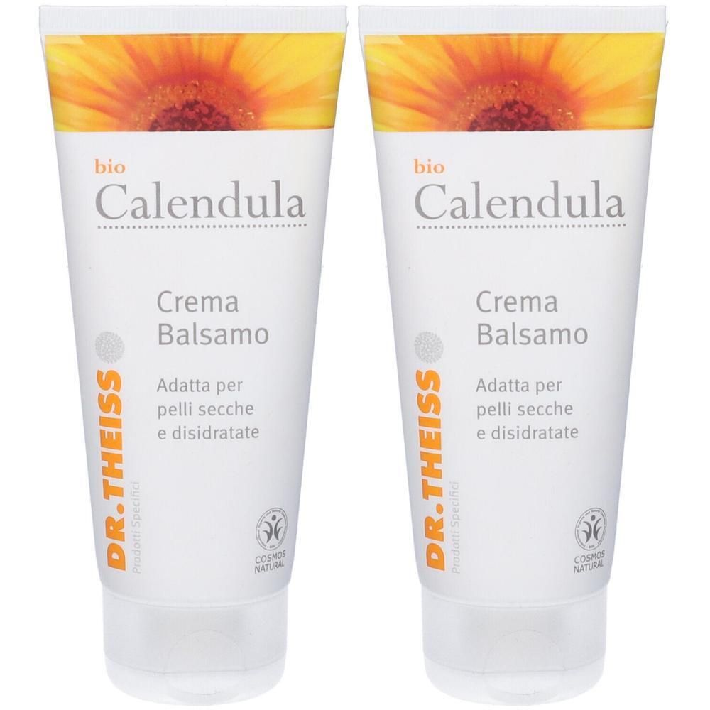 Due tubi di Dr. Theiss Bio Calendula Crema Balsamo con motivo di calendula.