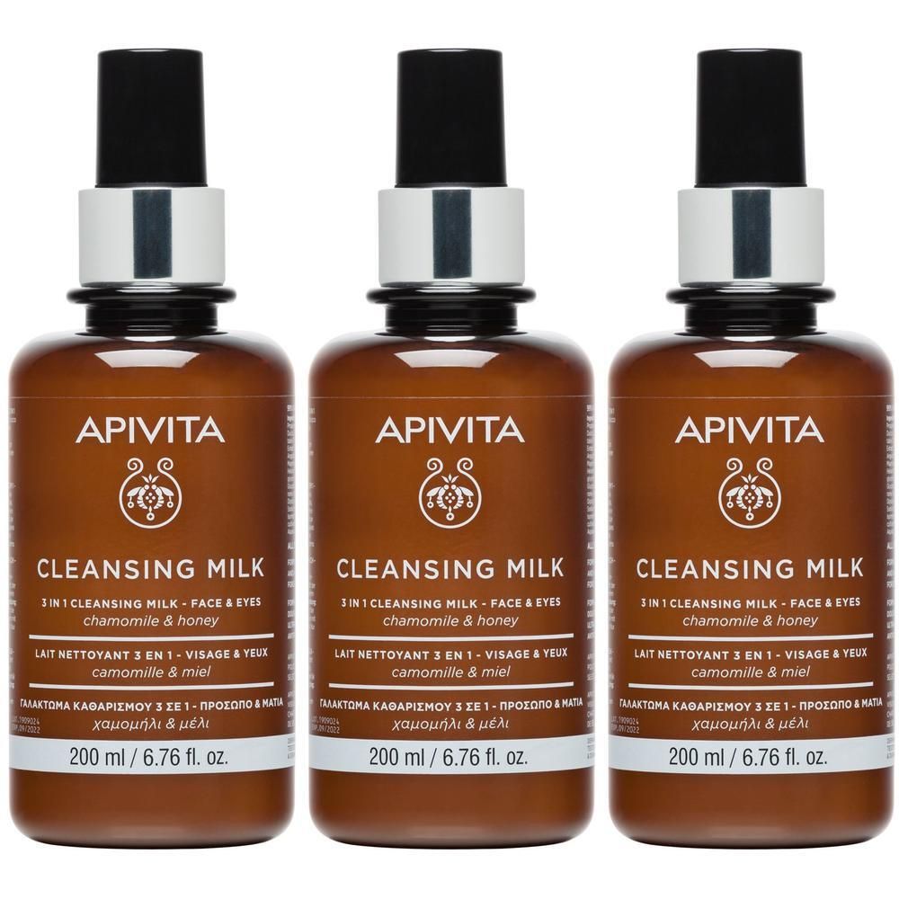 Apivita Latte detergente 3in1: Detergente, Struccante, Tonico per Viso e Occhi, pelle sensibile