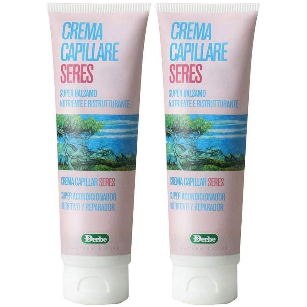 Due tubi di Crema Capillare Seres Super Balsamo, con immagine paesaggistica.