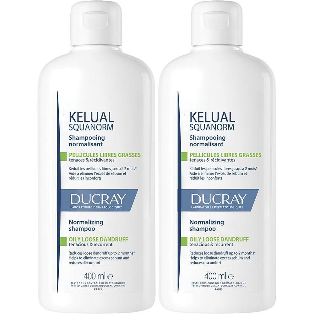 Ducray Kelual Squanorm Shampoo Antiforfora Trattante Regolatore Forfora Grassa 400ml, Elimina 100% della forfora Azione anti-ricomparsa, Cuoio capelluto grasso