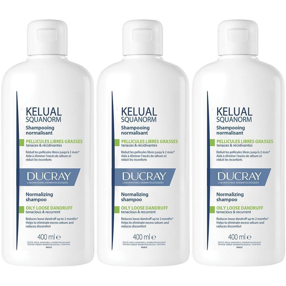 Ducray Kelual Squanorm Shampoo Antiforfora Trattante Regolatore Forfora Grassa 400ml, Elimina 100% della forfora Azione anti-ricomparsa, Cuoio capelluto grasso