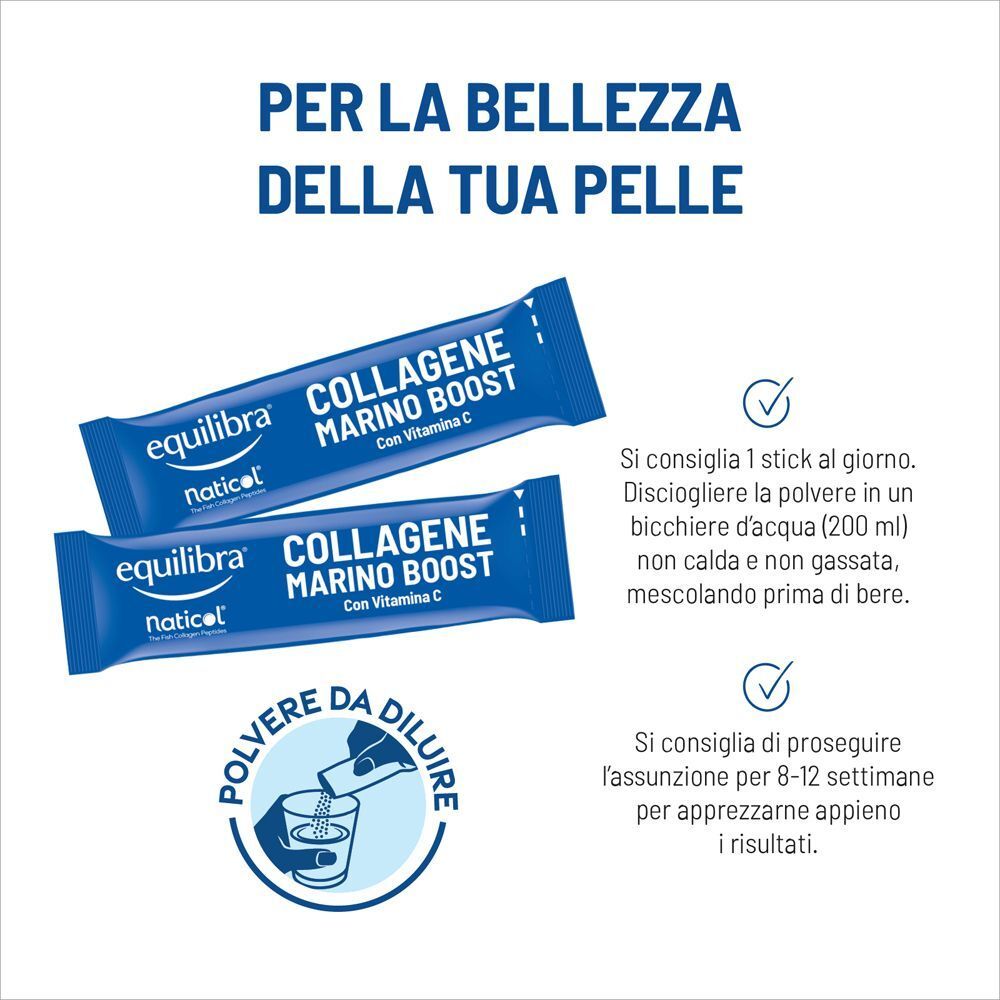 Due bustine Equilibra Collagene Marino Boost Stick da sciogliere.