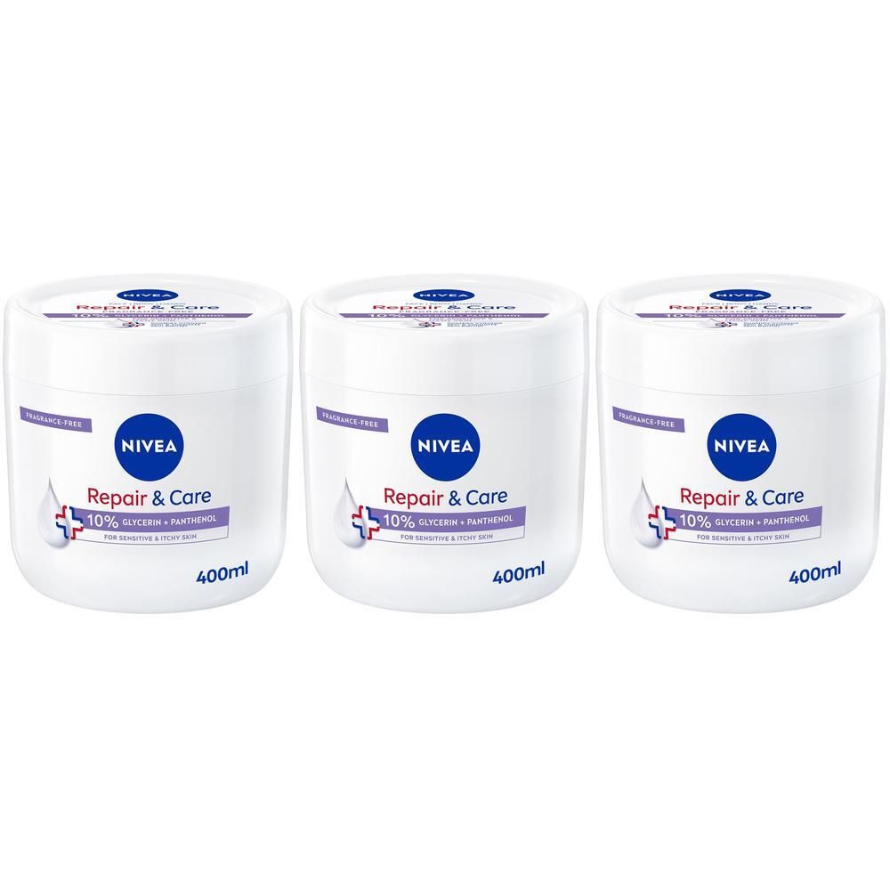 Nivea Crema Corpo Repair & Care 400 ml, Crema multiuso senza profumo per pelle sensibile e irritata