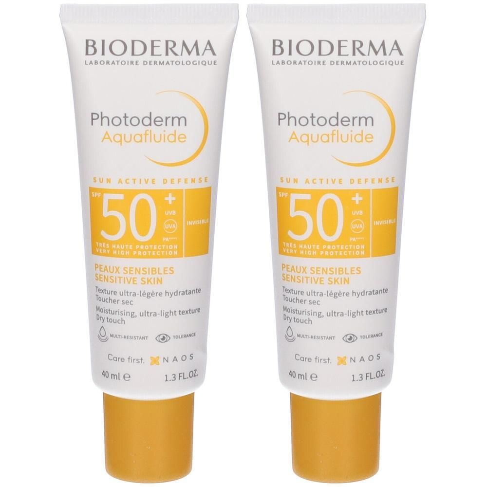 Due tubi Bioderma Photoderm Aquafluide SPF 50 con tappi gialli. 40 ml.